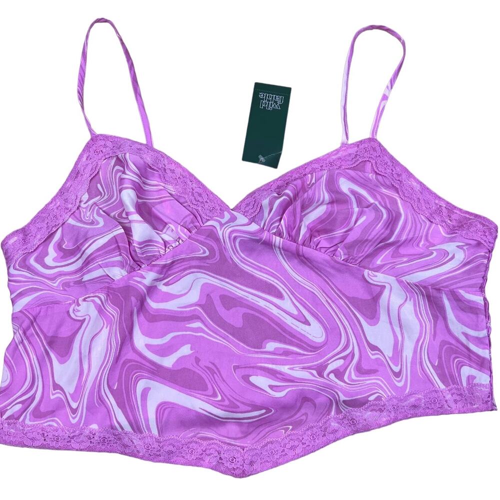 Wild Fable Women's Pink Swirl Lace Trim Satin Smocked Cami - Size XXL - NWT